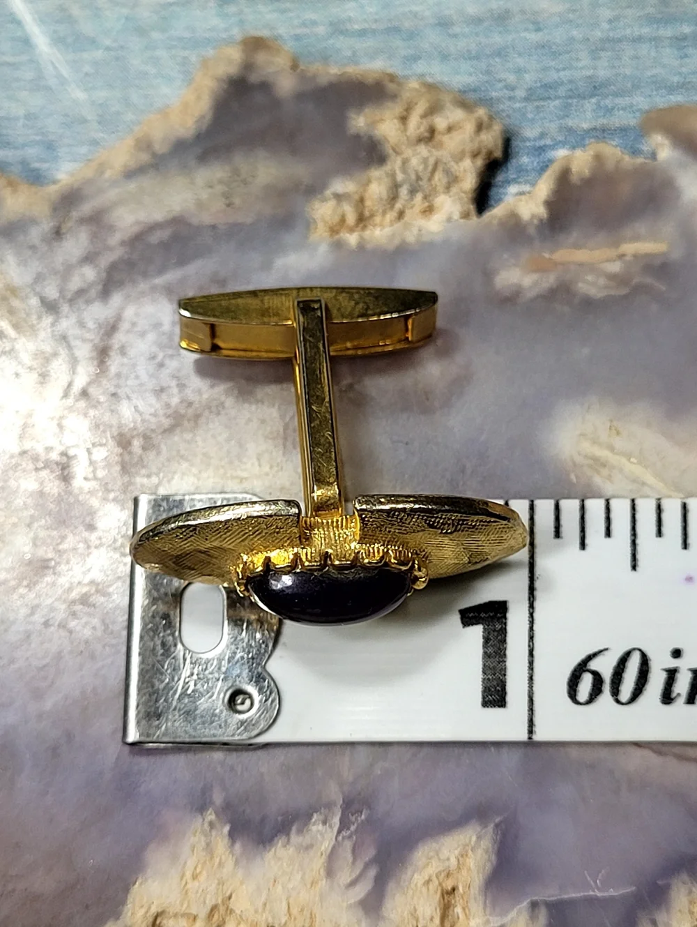 Gold Tone Cufflinks with Purple Cabochon Accent - Men's Accessories
